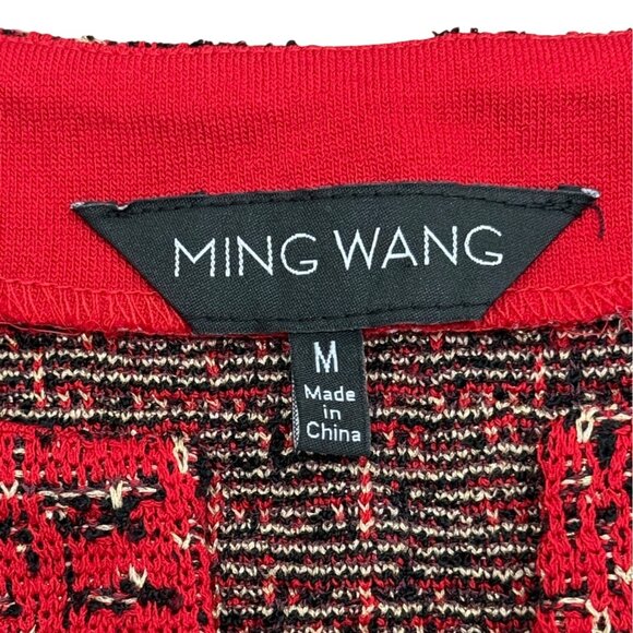 Ming Wang Womens Red Textured Knit Dress With Gold Chain Accents Size M - Picture 4 of 8